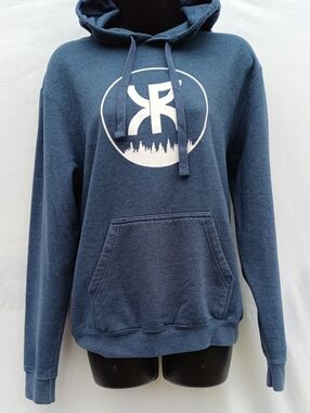 Women's Navy Hoodie with Bold Front Logo And Abstract White Skull BackGraphic
